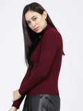 Tokyo Talkies Women Burgundy Turtle Neck Sweater - Burgundy - Image 1