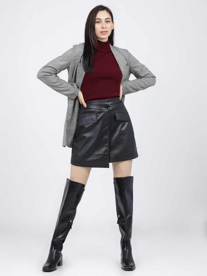 Tokyo Talkies Women Burgundy Turtle Neck Sweater - Burgundy - Image 4