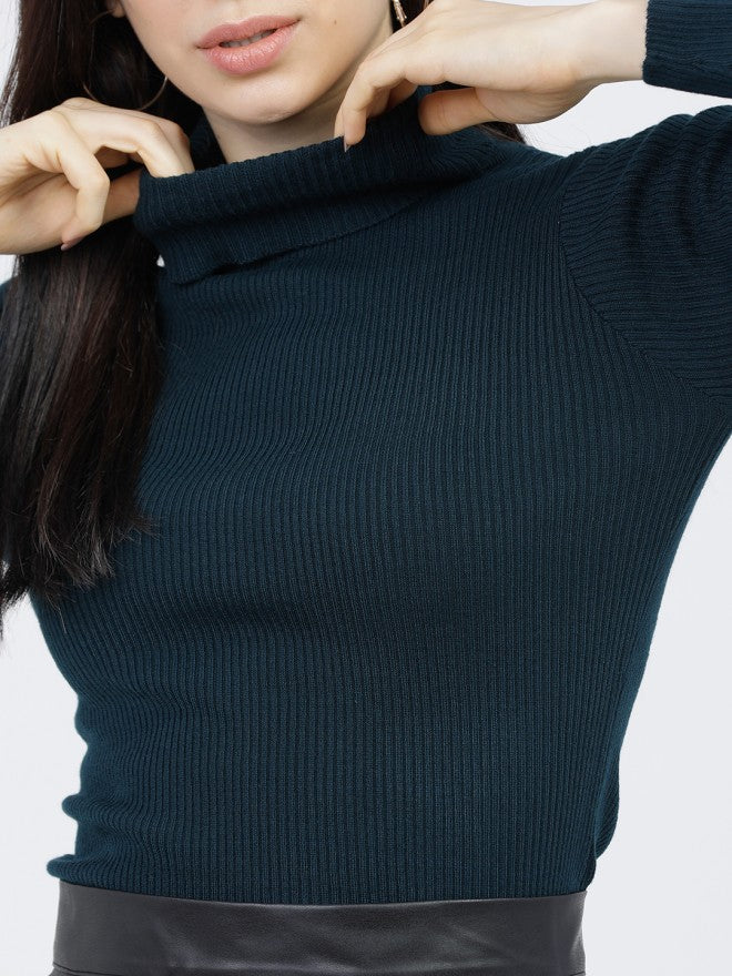 Tokyo Talkies Women Green Turtle Neck Sweater - Green - Image 3