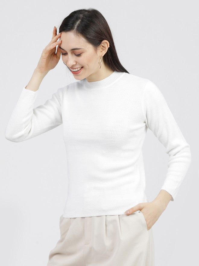 Tokyo Talkies Women Off White Henley Neck Sweater - Off White - Image 1