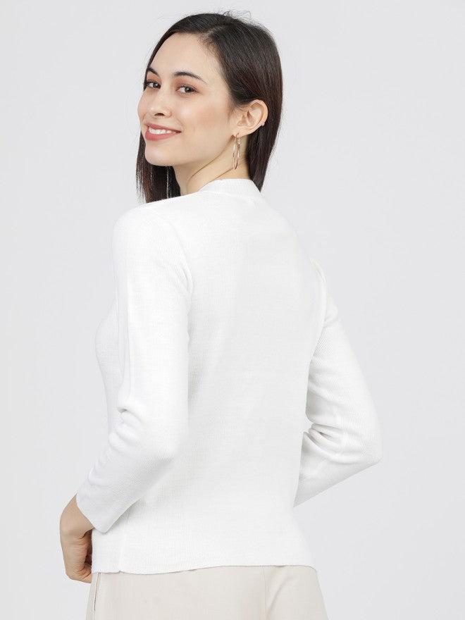 Tokyo Talkies Women Off White Henley Neck Sweater - Off White - Image 2