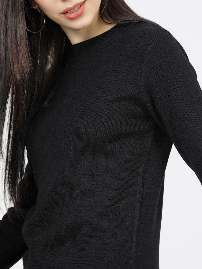 Tokyo Talkies Women Black Henley Neck Sweater - Black - Image 3