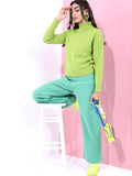 Tokyo Talkies Women Green Round Neck Sweater - Green - Image 1