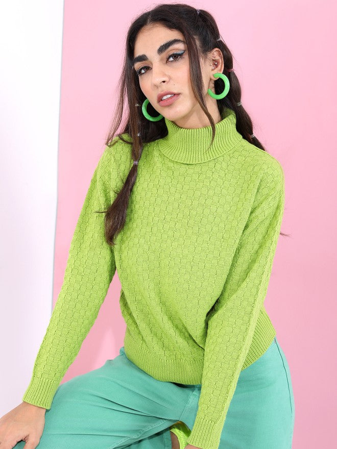 Tokyo Talkies Women Green Round Neck Sweater - Green - Image 4