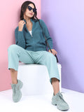 Tokyo Talkies Women Teal Round Neck Sweater - Teal - Image 1