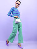 Tokyo Talkies Women Green Round Neck Sweater - Green - Image 1