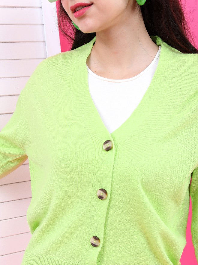 Tokyo Talkies Women Green Shawl Neck Sweater - Green - Image 4