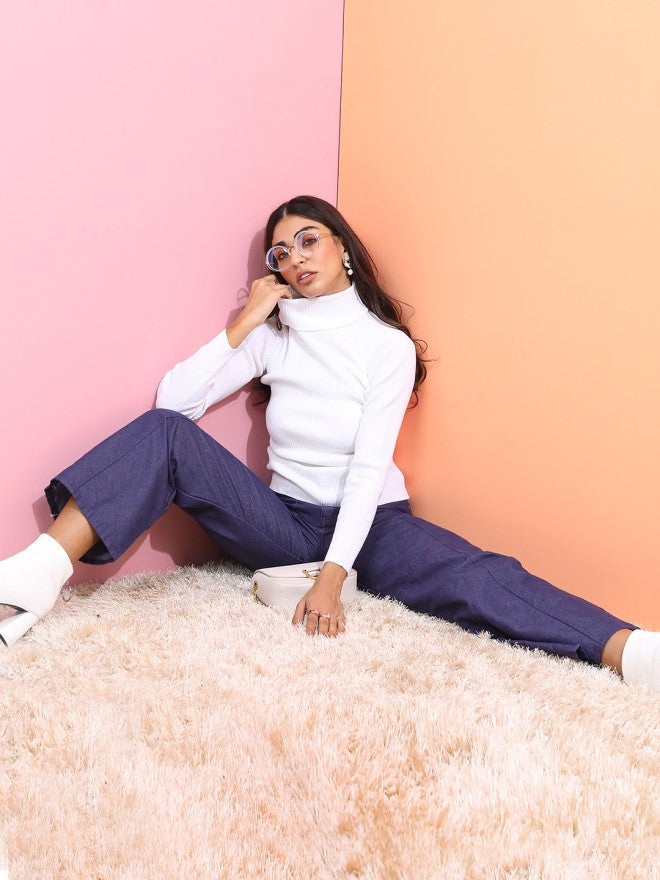 Tokyo Talkies Women White Turtle Neck Sweater - White - Image 1
