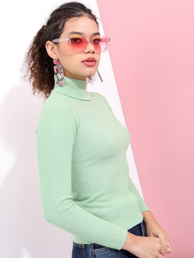 Tokyo Talkies Women Green Turtle Neck Sweater - Green - Image 5