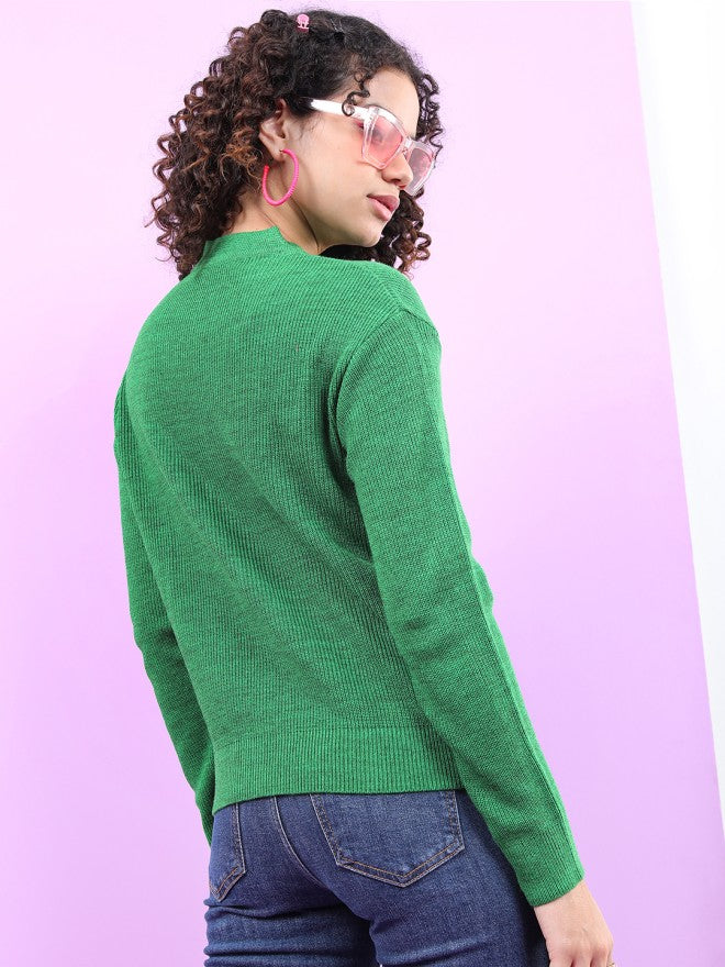 Tokyo Talkies Women Green V-Neck Sweater - Green - Image 2