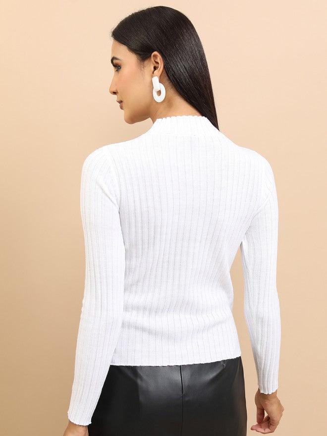 Tokyo Talkies Women White Turtle Neck Sweater - White - Image 2