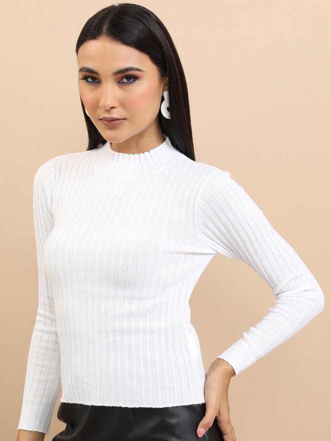 Tokyo Talkies Women White Turtle Neck Sweater - White - Image 3