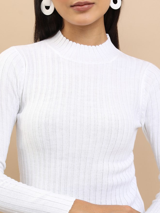 Tokyo Talkies Women White Turtle Neck Sweater - White - Image 4