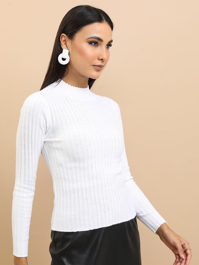 Tokyo Talkies Women White Turtle Neck Sweater - White - Image 5