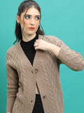 Tokyo Talkies Women Brown Round Neck Sweater - Brown - Image 1
