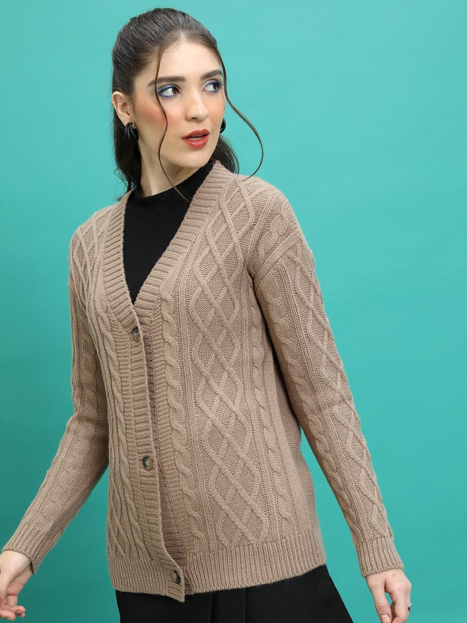 Tokyo Talkies Women Brown Round Neck Sweater - Brown - Image 4