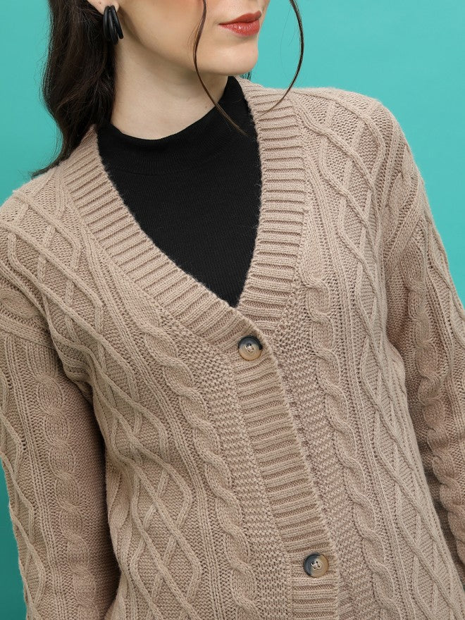 Tokyo Talkies Women Brown Round Neck Sweater - Brown - Image 5