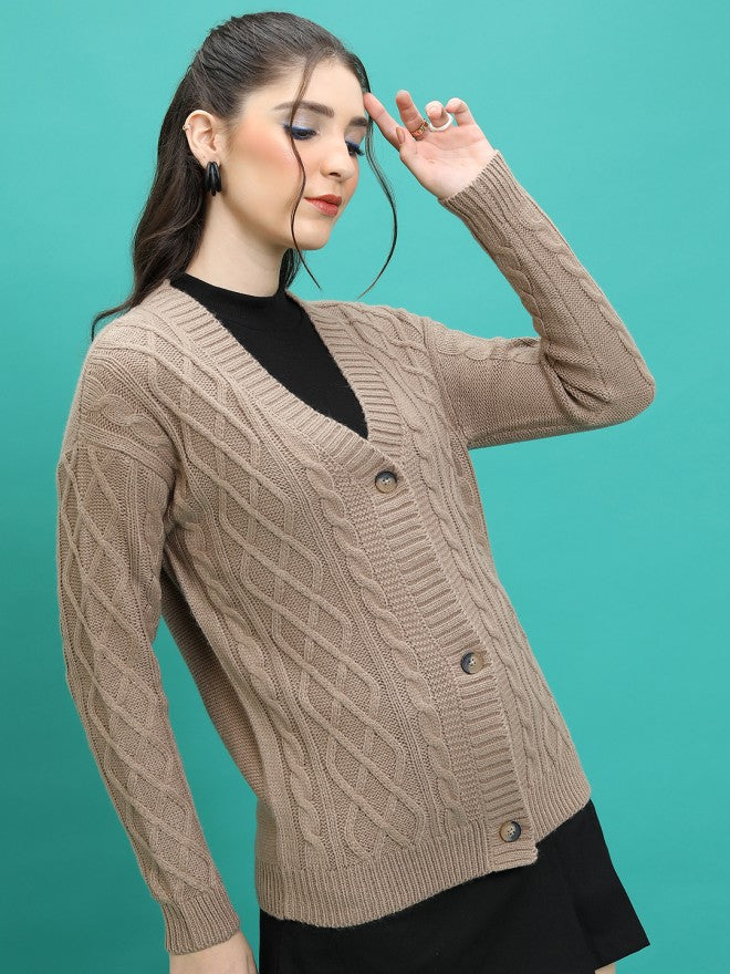 Tokyo Talkies Women Brown Round Neck Sweater - Brown - Image 6