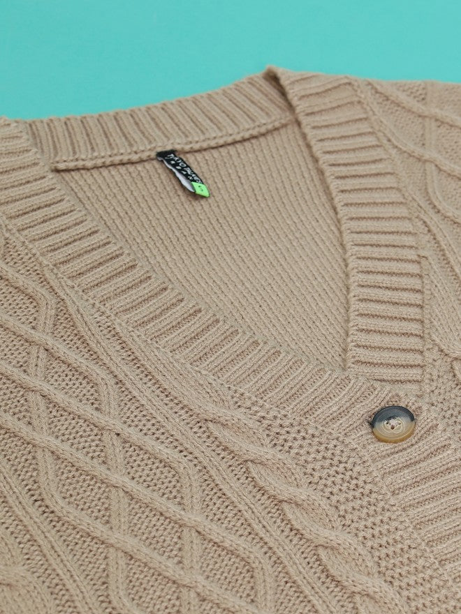 Tokyo Talkies Women Brown Round Neck Sweater - Brown - Image 7
