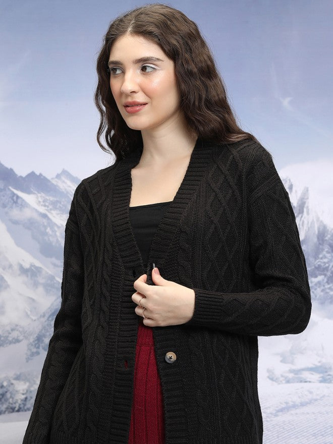 Tokyo Talkies Women Black Round Neck Sweater - Black - Image 1