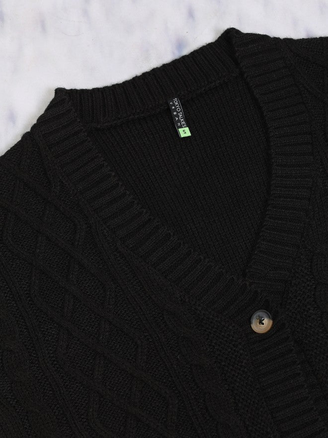 Tokyo Talkies Women Black Round Neck Sweater - Black - Image 7