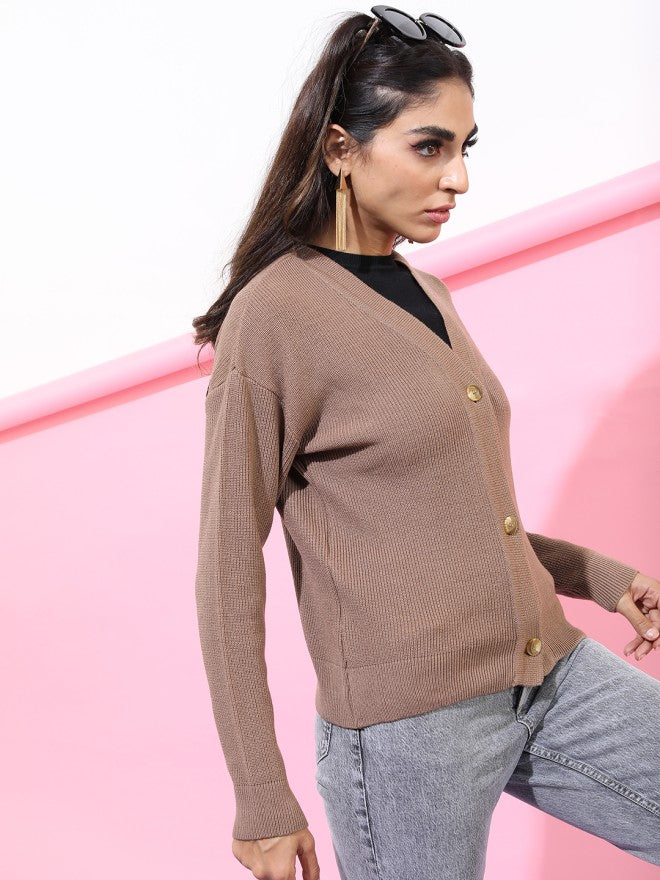 Tokyo Talkies Women Nude V-Neck Sweater - Nude - Image 4