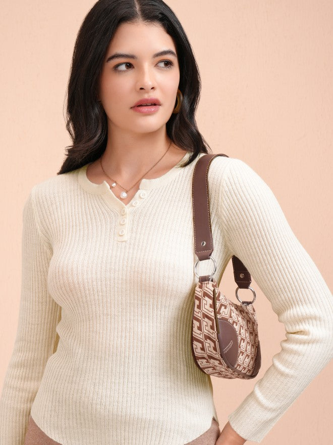 Tokyo Talkies Women Off White Round Neck Sweater - Off White - Image 1