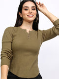 Tokyo Talkies Women Multi Henley Neck Sweater - Multi - Image 1
