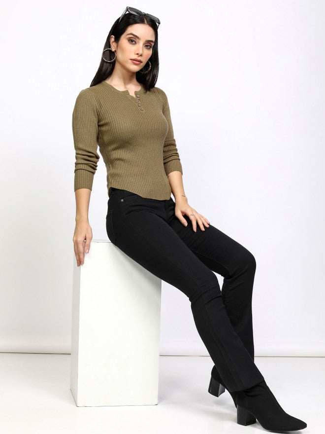 Tokyo Talkies Women Multi Henley Neck Sweater - Multi - Image 2