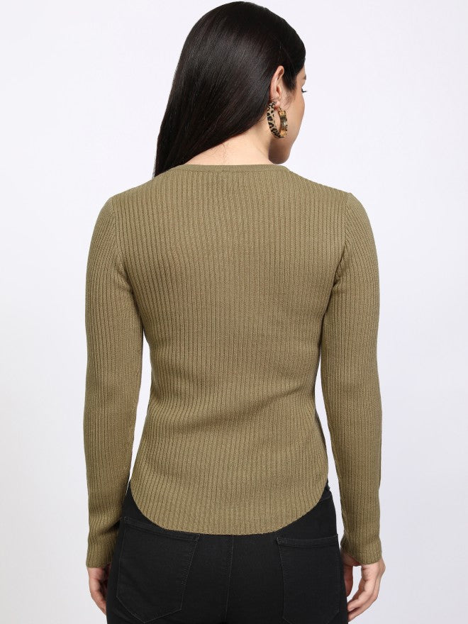 Tokyo Talkies Women Multi Henley Neck Sweater - Multi - Image 3