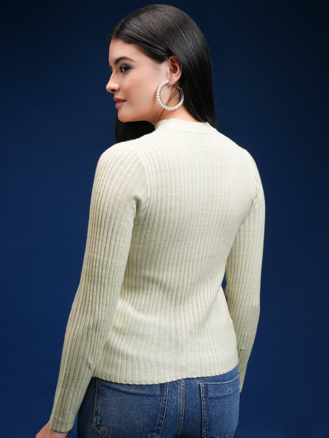 Tokyo Talkies Women Beige V-Neck Sweater - Beige - Image 3