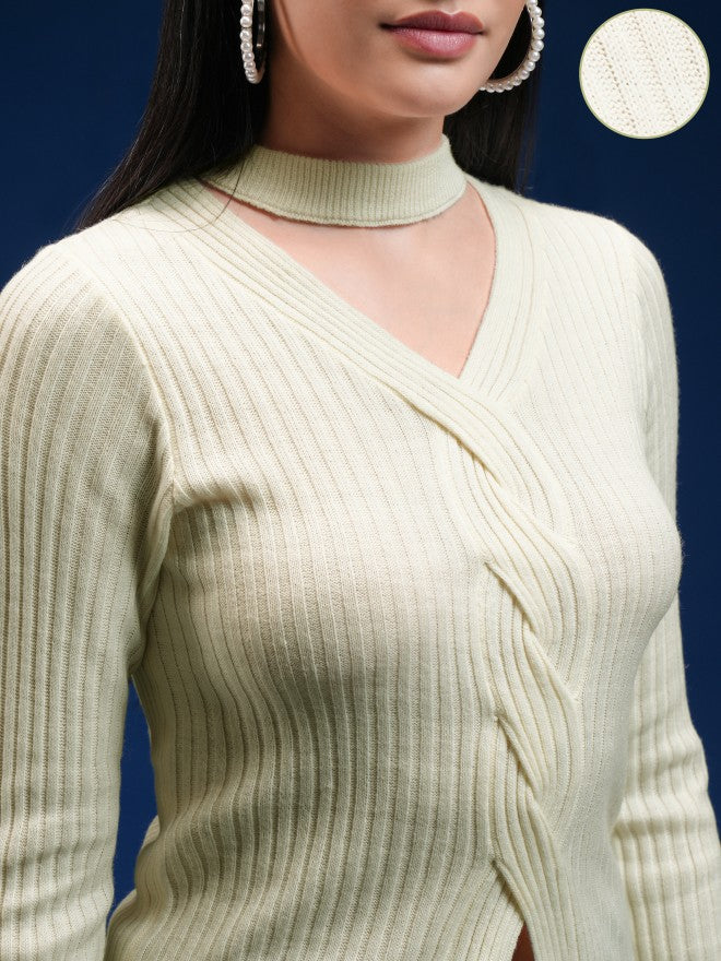 Tokyo Talkies Women Beige V-Neck Sweater - Beige - Image 5