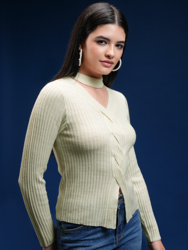 Tokyo Talkies Women Beige V-Neck Sweater - Beige - Image 6