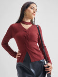 Tokyo Talkies Women Red V-Neck Sweater - Red - Image 1