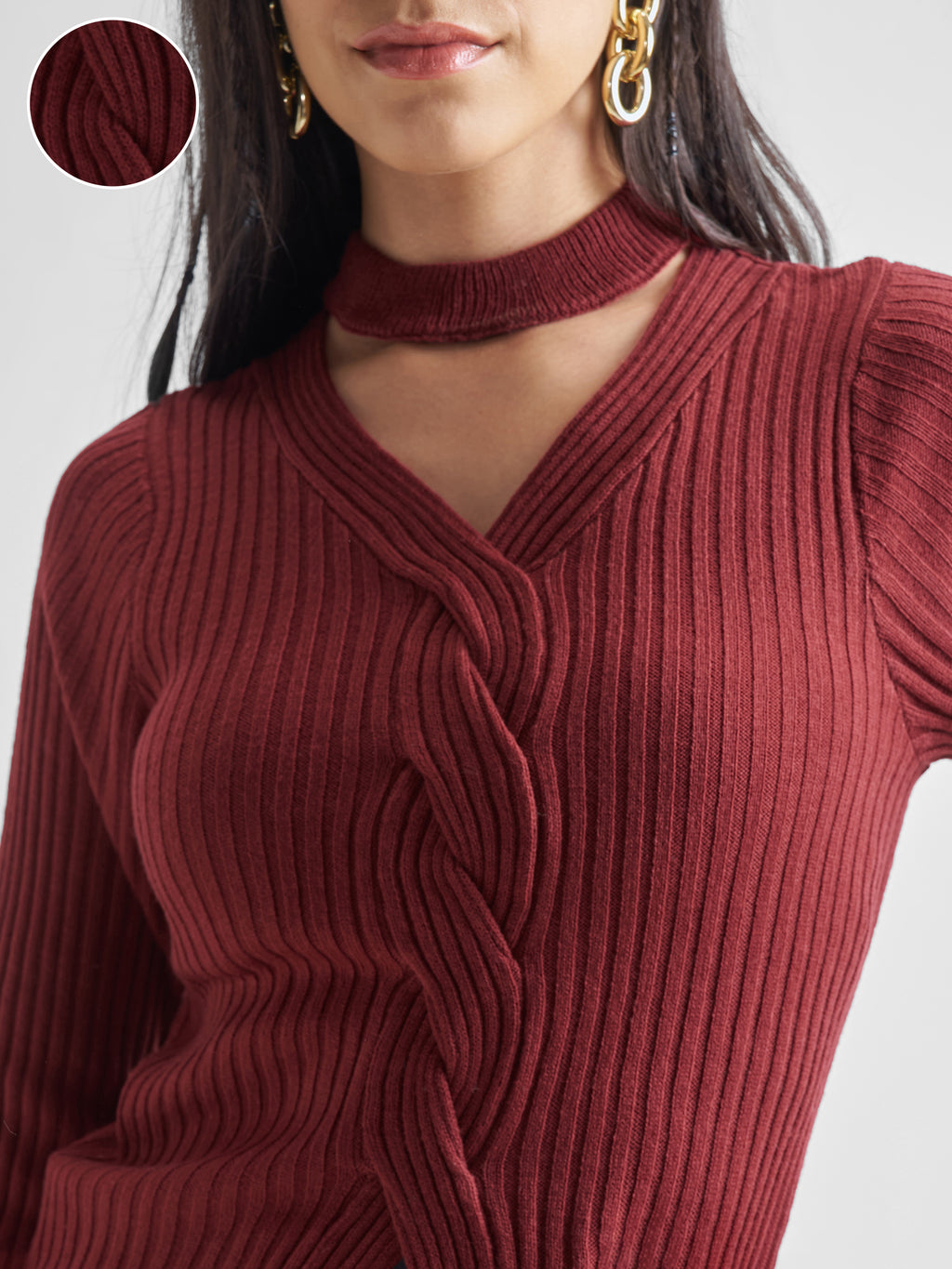 Tokyo Talkies Women Red V-Neck Sweater - Red - Image 5