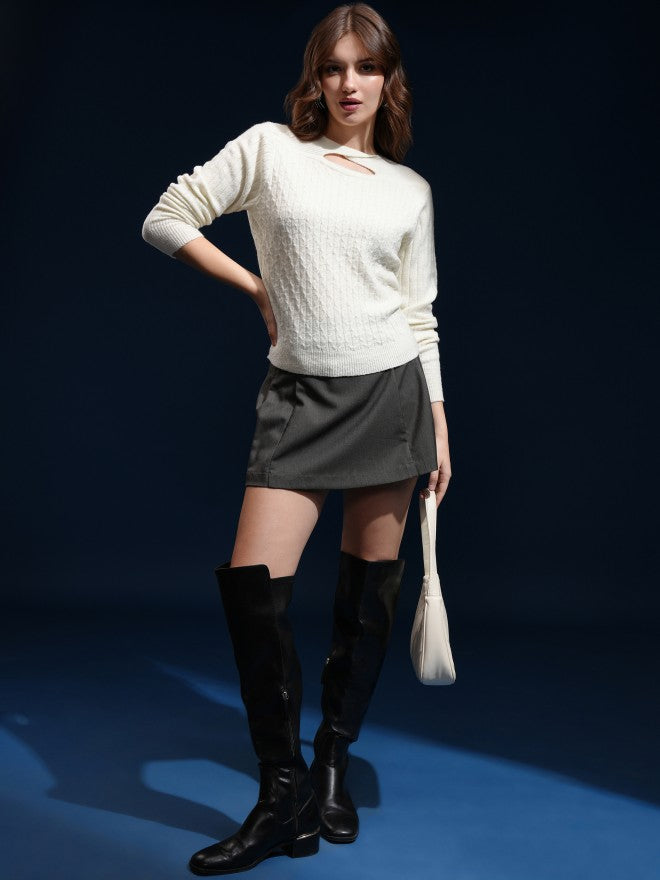 Tokyo Talkies Women Brown Boat Neck Sweater - Brown - Image 2