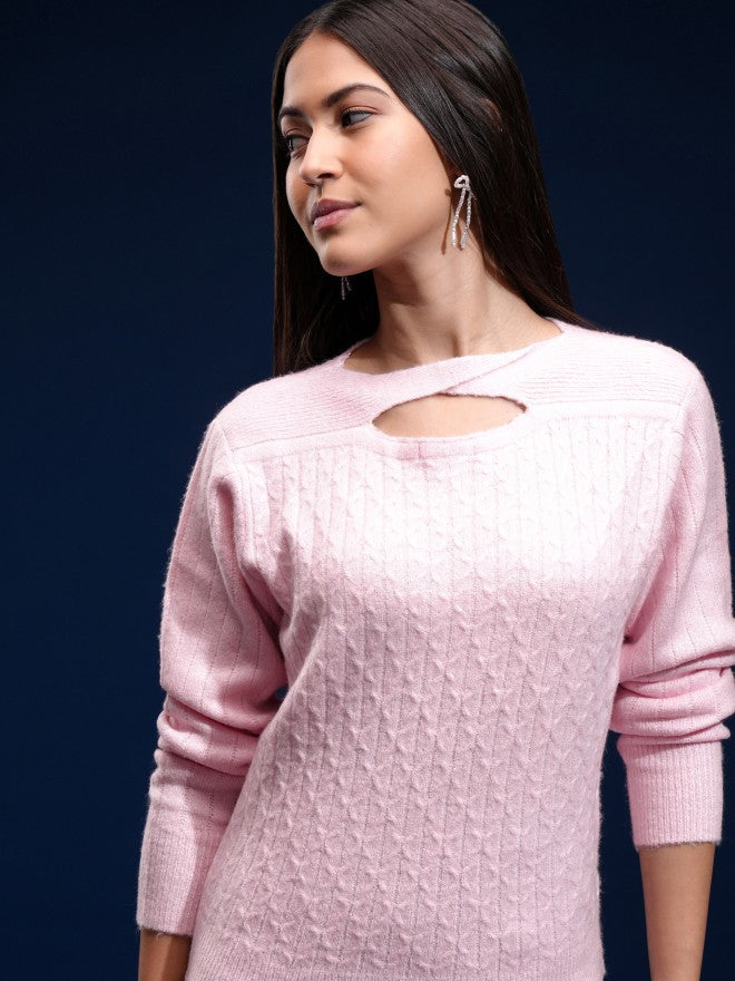 Tokyo Talkies Women Pink Boat Neck Sweater - Pink - Image 1