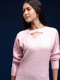Tokyo Talkies Women Pink Boat Neck Sweater - Pink - Image 1