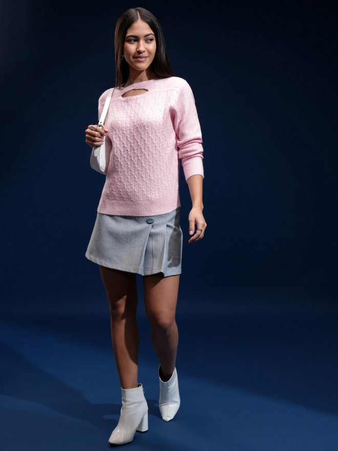 Tokyo Talkies Women Pink Boat Neck Sweater - Pink - Image 2