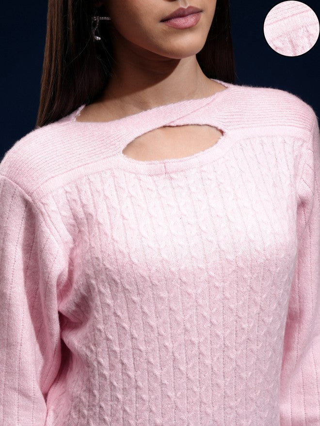 Tokyo Talkies Women Pink Boat Neck Sweater - Pink - Image 5