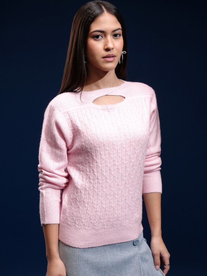 Tokyo Talkies Women Pink Boat Neck Sweater - Pink - Image 6