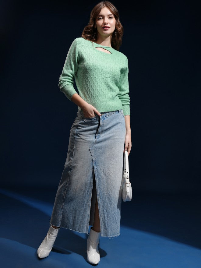 Tokyo Talkies Women Green Boat Neck Sweater - Green - Image 2