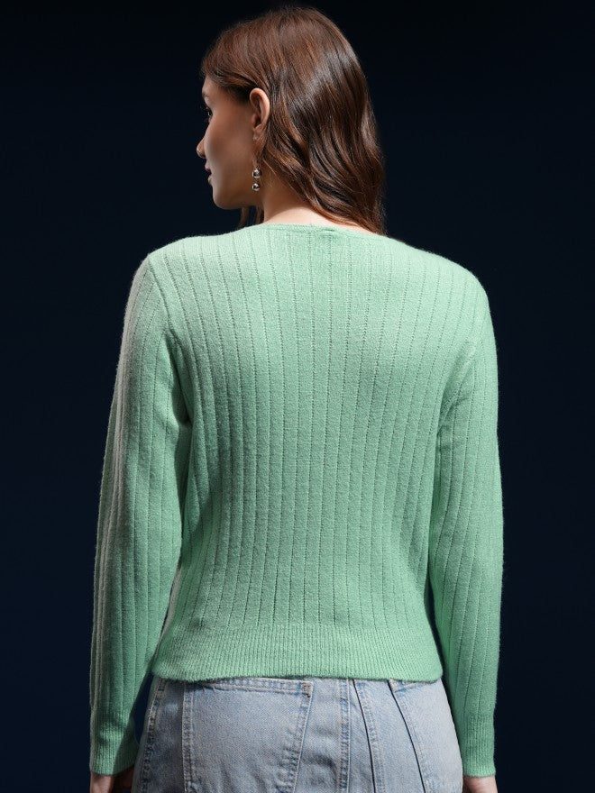 Tokyo Talkies Women Green Boat Neck Sweater - Green - Image 3