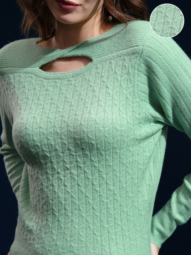 Tokyo Talkies Women Green Boat Neck Sweater - Green - Image 5