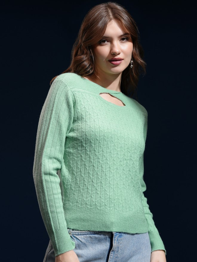 Tokyo Talkies Women Green Boat Neck Sweater - Green - Image 6
