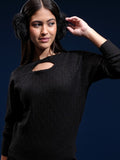 Tokyo Talkies Women Black Boat Neck Sweater - Black - Image 1
