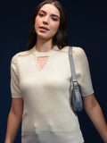 Tokyo Talkies Women Off White Round Neck Sweater - Off White - Image 1