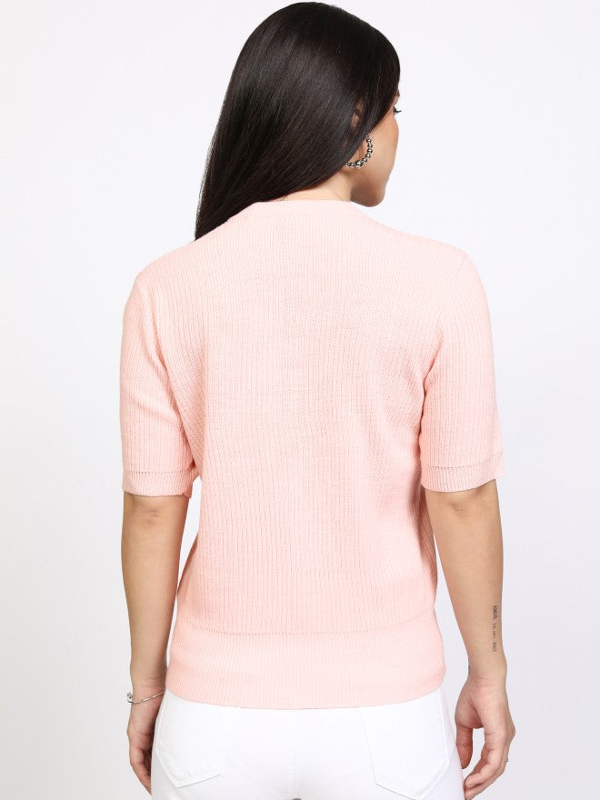 Tokyo Talkies Women Pink Round Neck Sweater - Pink - Image 3