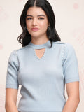 Tokyo Talkies Women Blue Round Neck Sweater - Blue - Image 1
