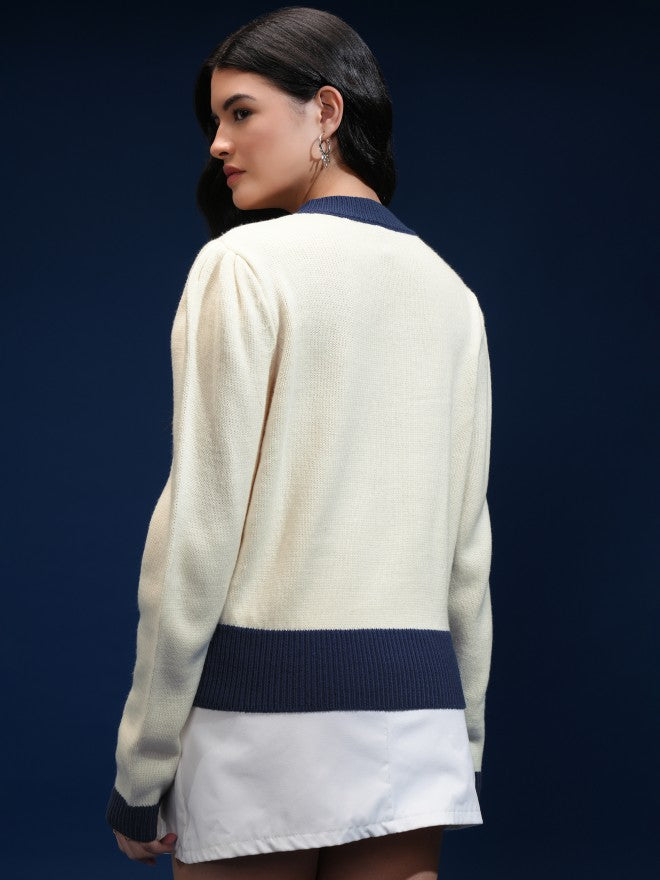 Tokyo Talkies Women Beige Round Neck Sweater - Beige - Image 3